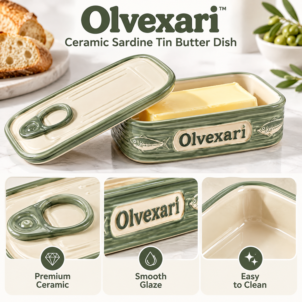 Olvexari™ Sardine Tin Sculptural Ceramic Butter Dish