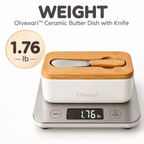 Olvexari™ Bamboo Lid Ceramic Butter Dish with Integrated Knife