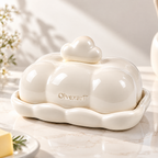 Olvexari™ Cream Cloud Sculptural Ceramic Butter Dish