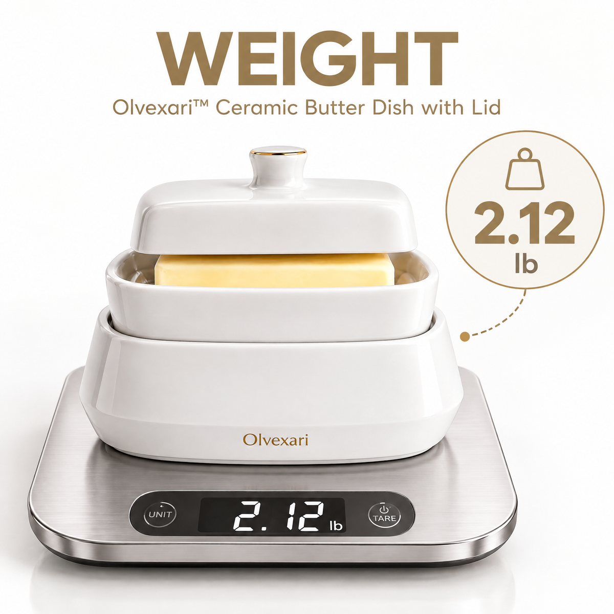 Olvexari™ Classic White Sculptural Ceramic Butter Dish with Lid