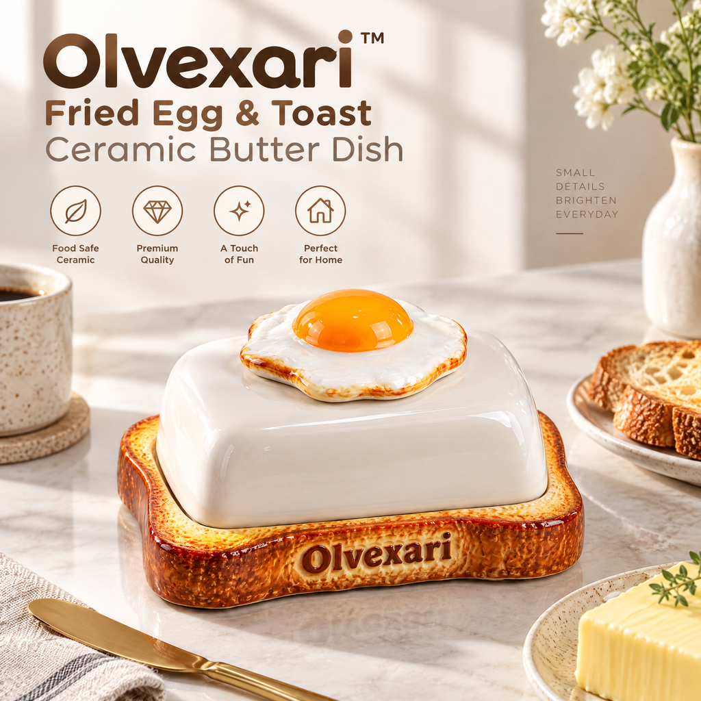 Olvexari™ Fried Egg & Toast Sculptural Ceramic Butter Dish