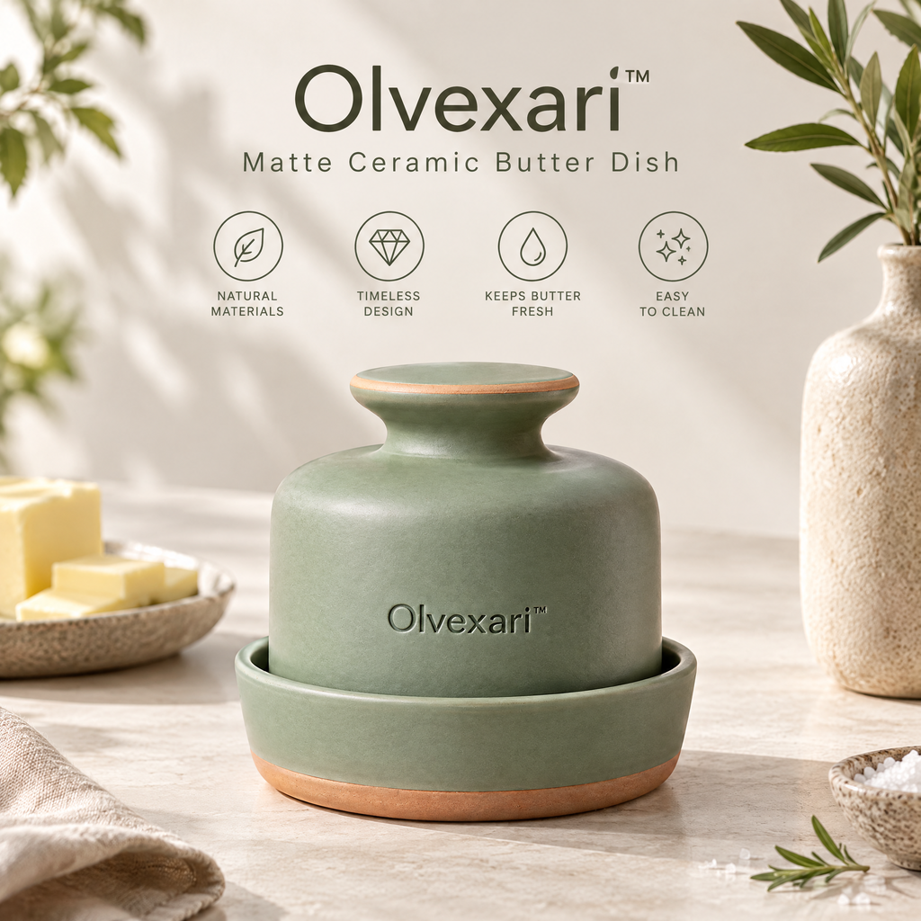 Olvexari™ Sage Matte Sculptural Ceramic Butter Dish