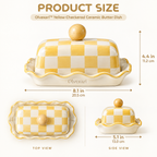 Olvexari™ Yellow Checkered Sculptural Ceramic Butter Dish