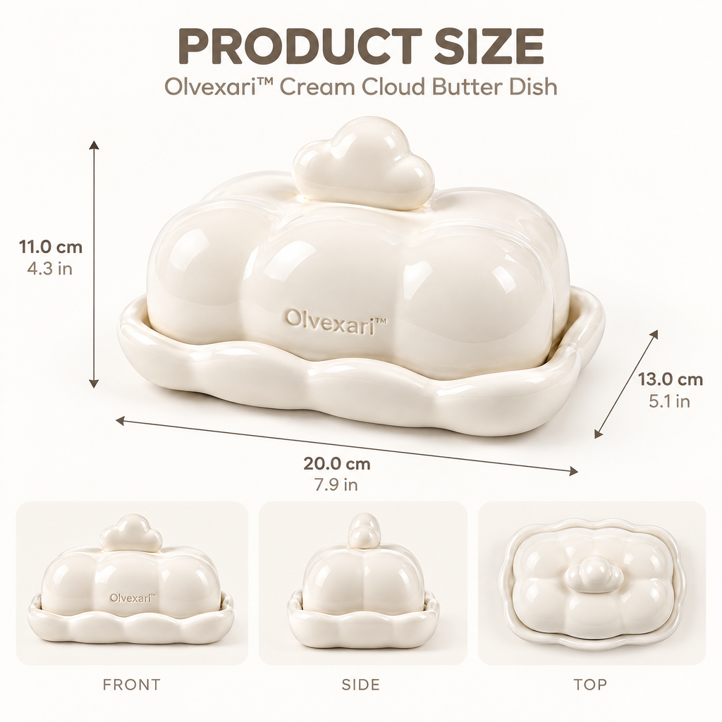 Olvexari™ Cream Cloud Sculptural Ceramic Butter Dish
