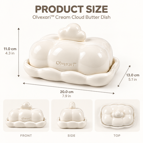 Olvexari™ Cream Cloud Sculptural Ceramic Butter Dish