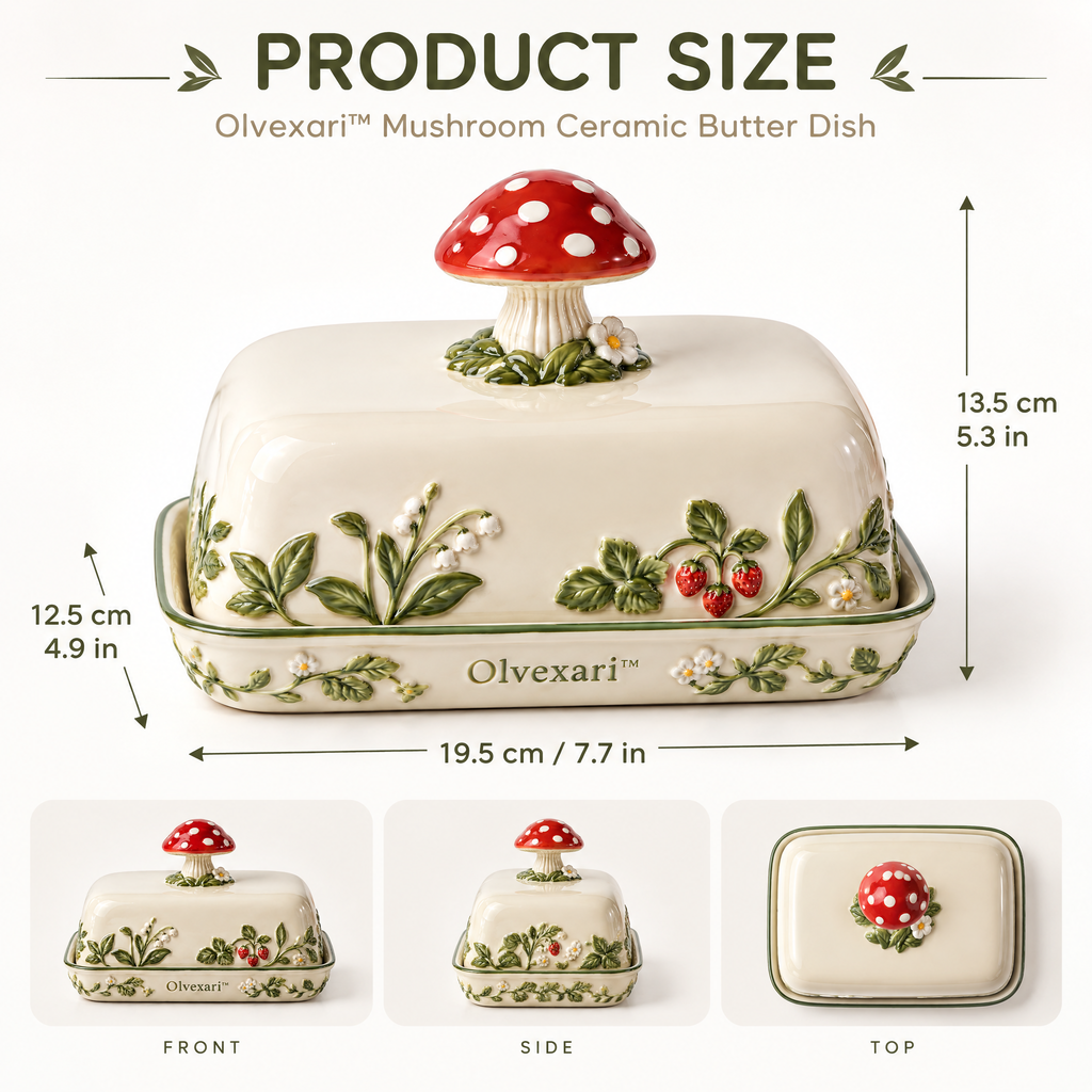 Olvexari™ Mushroom Garden Sculptural Ceramic Butter Dish