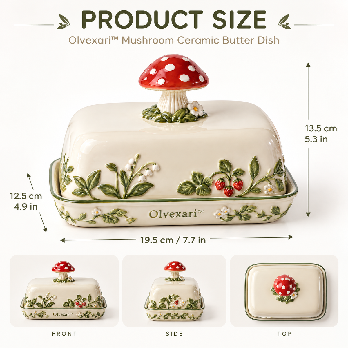 Olvexari™ Mushroom Garden Sculptural Ceramic Butter Dish