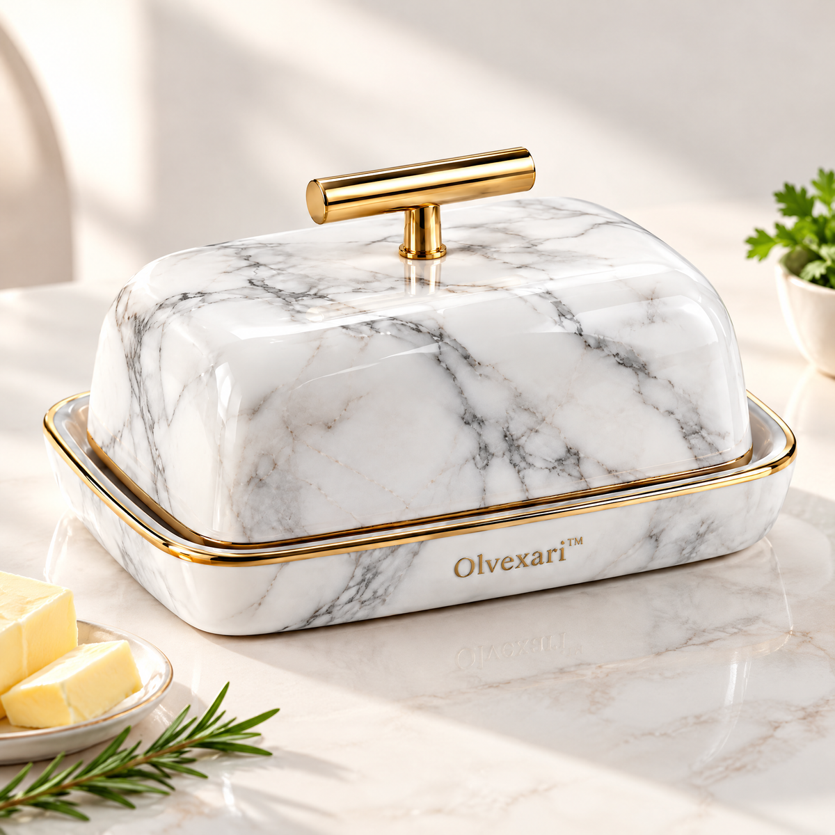 Olvexari™ Luxury Marbled Sculptural Ceramic Butter Dish