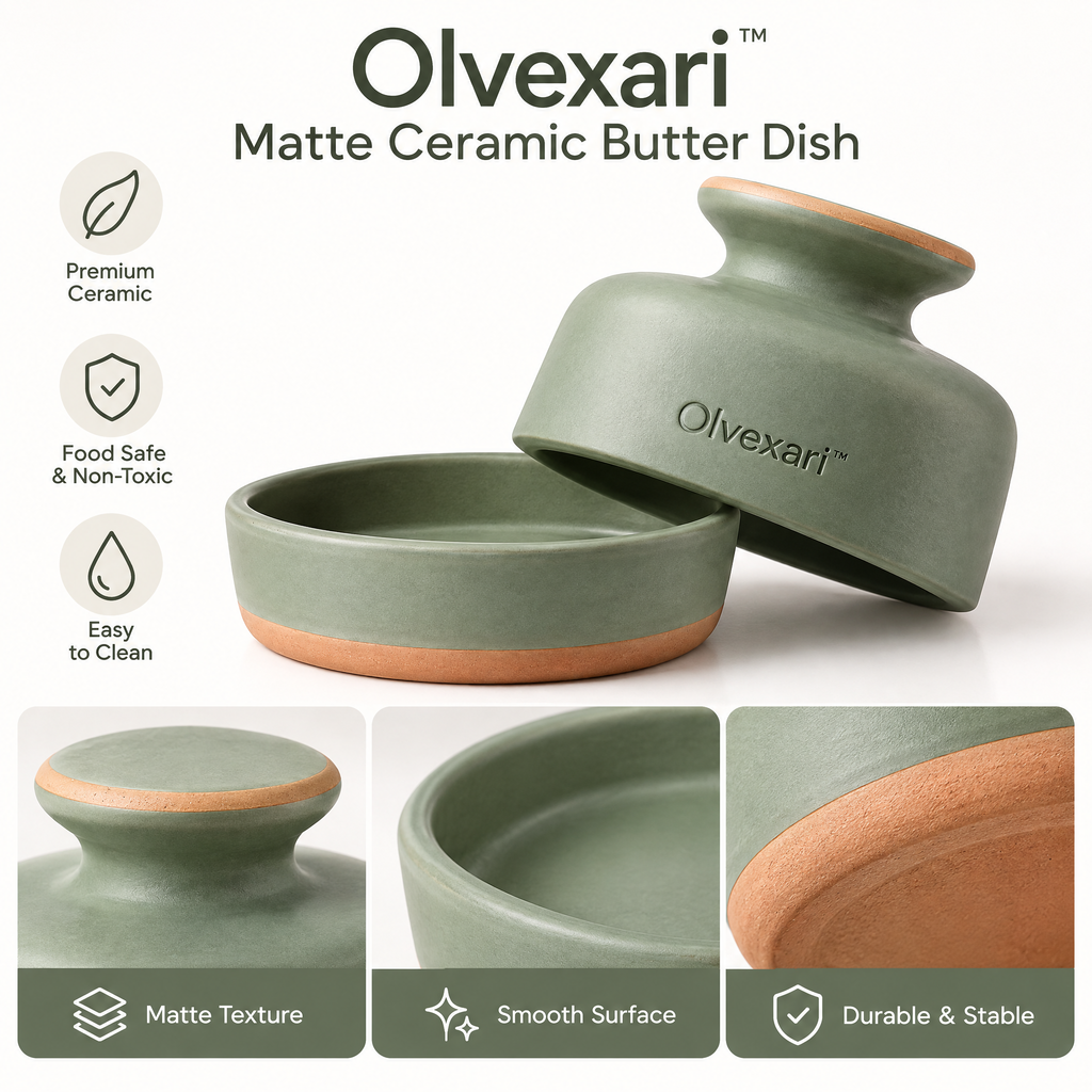 Olvexari™ Sage Matte Sculptural Ceramic Butter Dish