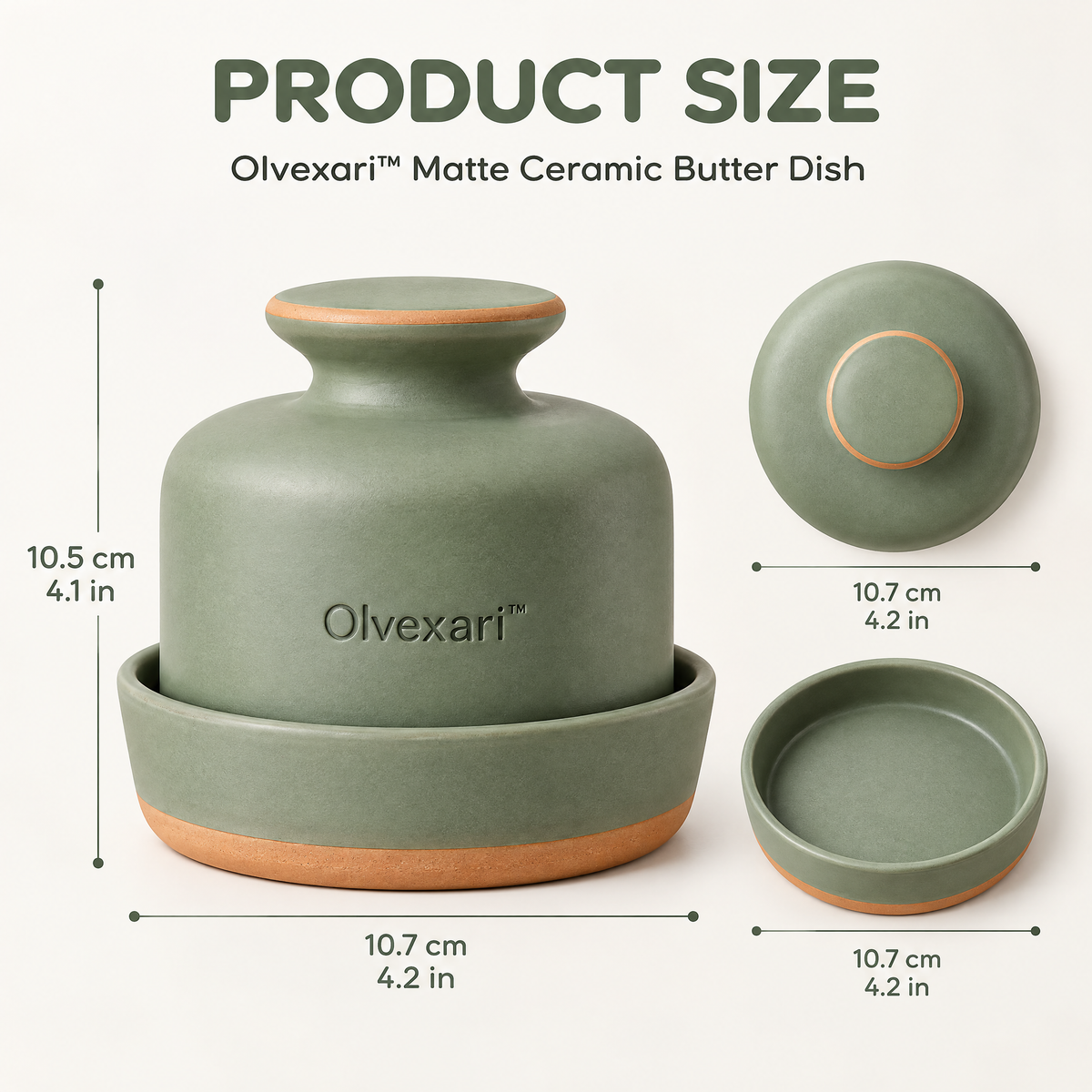 Olvexari™ Sage Matte Sculptural Ceramic Butter Dish