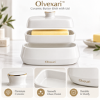 Olvexari™ Classic White Sculptural Ceramic Butter Dish with Lid