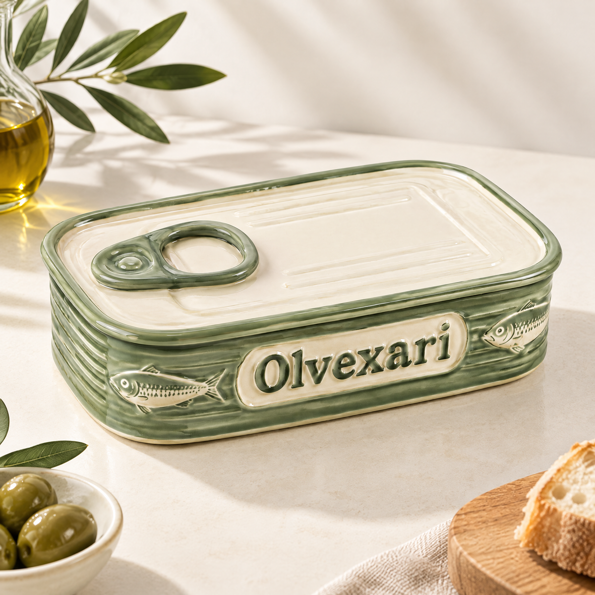 Olvexari™ Sardine Tin Sculptural Ceramic Butter Dish