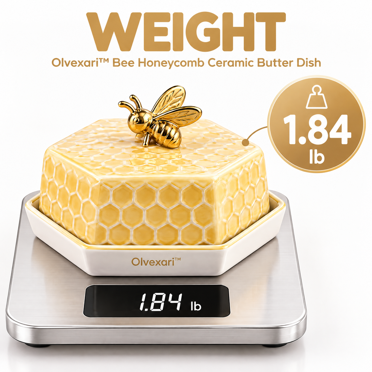 Olvexari™ Golden Bee Honeycomb Ceramic Butter Dish