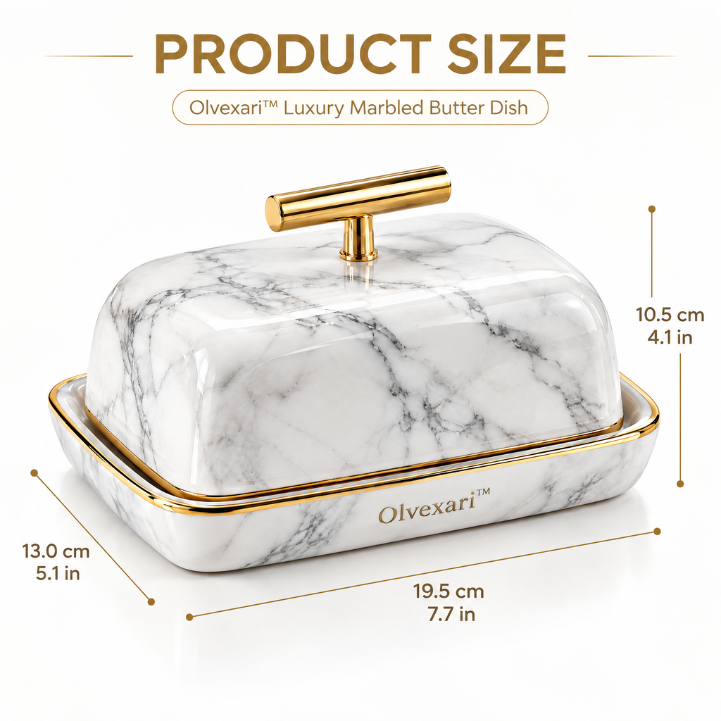 Olvexari™ Luxury Marbled Sculptural Ceramic Butter Dish