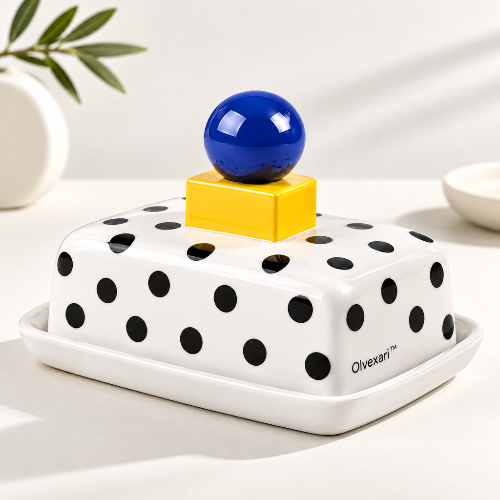 Olvexari™ Geometric Polka Dot Sculptural Ceramic Butter Dish