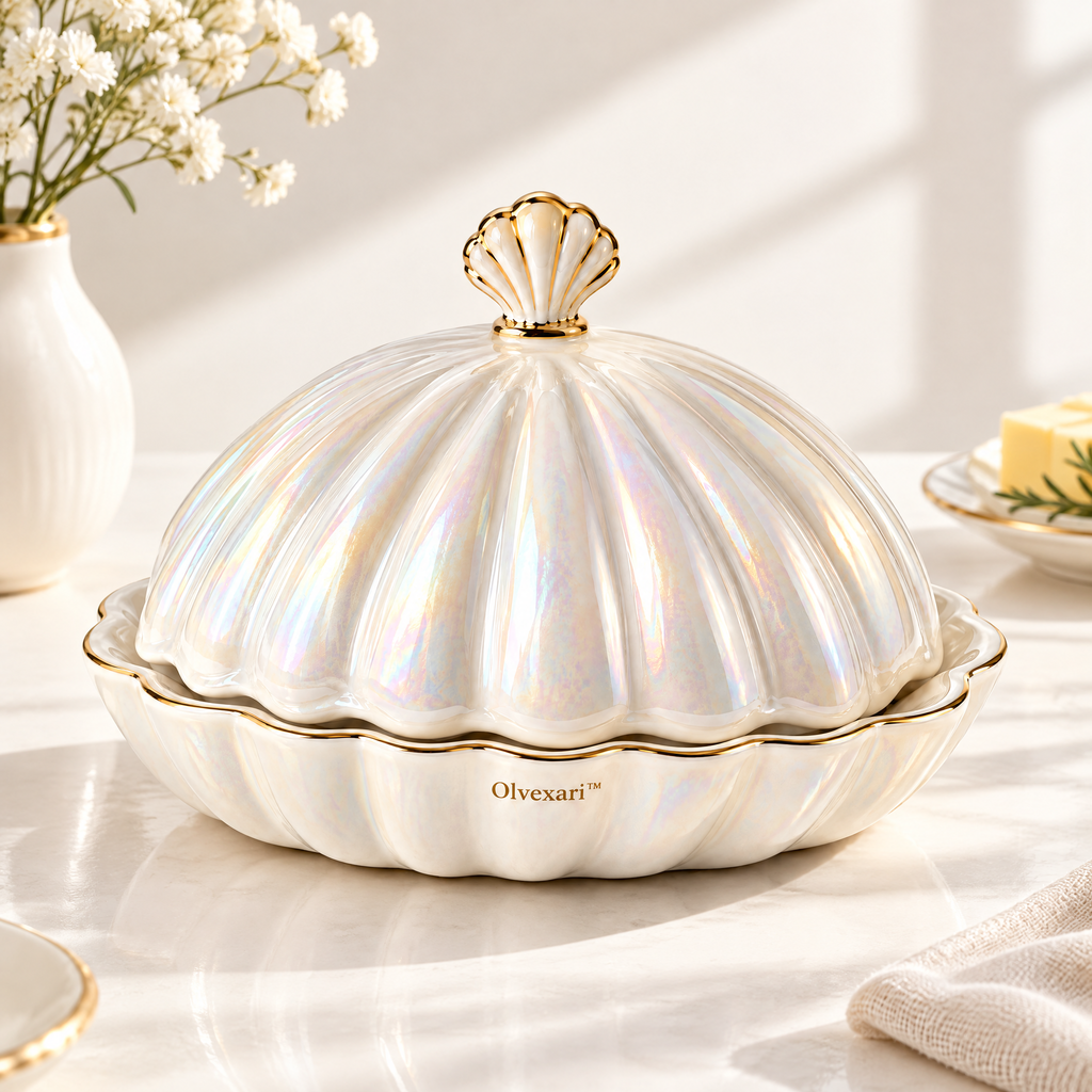 Olvexari™ Pearl Shell Sculptural Ceramic Butter Dish