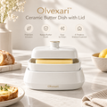Olvexari™ Classic White Sculptural Ceramic Butter Dish with Lid