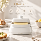 Olvexari™ Classic White Sculptural Ceramic Butter Dish with Lid