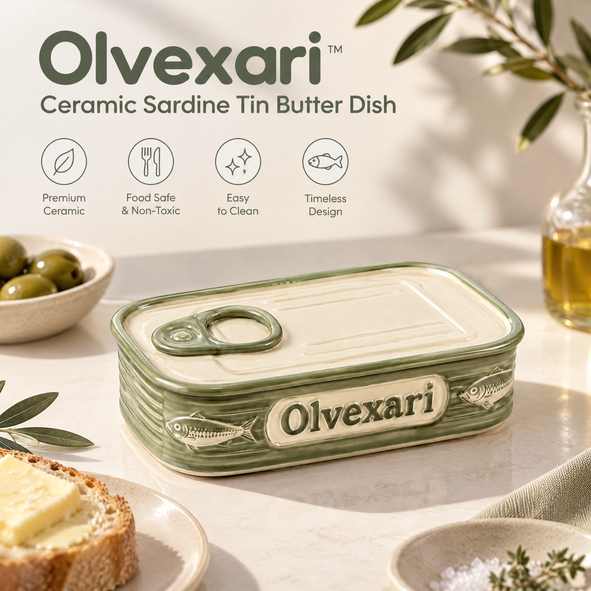 Olvexari™ Sardine Tin Sculptural Ceramic Butter Dish