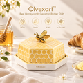 Olvexari™ Golden Bee Honeycomb Ceramic Butter Dish