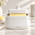 Olvexari™ Classic White Sculptural Ceramic Butter Dish with Lid