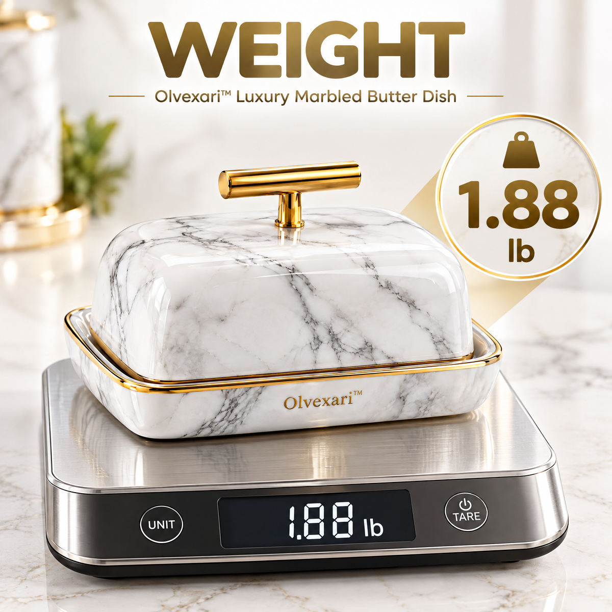 Olvexari™ Luxury Marbled Sculptural Ceramic Butter Dish