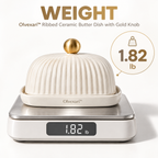 Olvexari™ Ribbed Sculptural Ceramic Butter Dish with Gold Knob