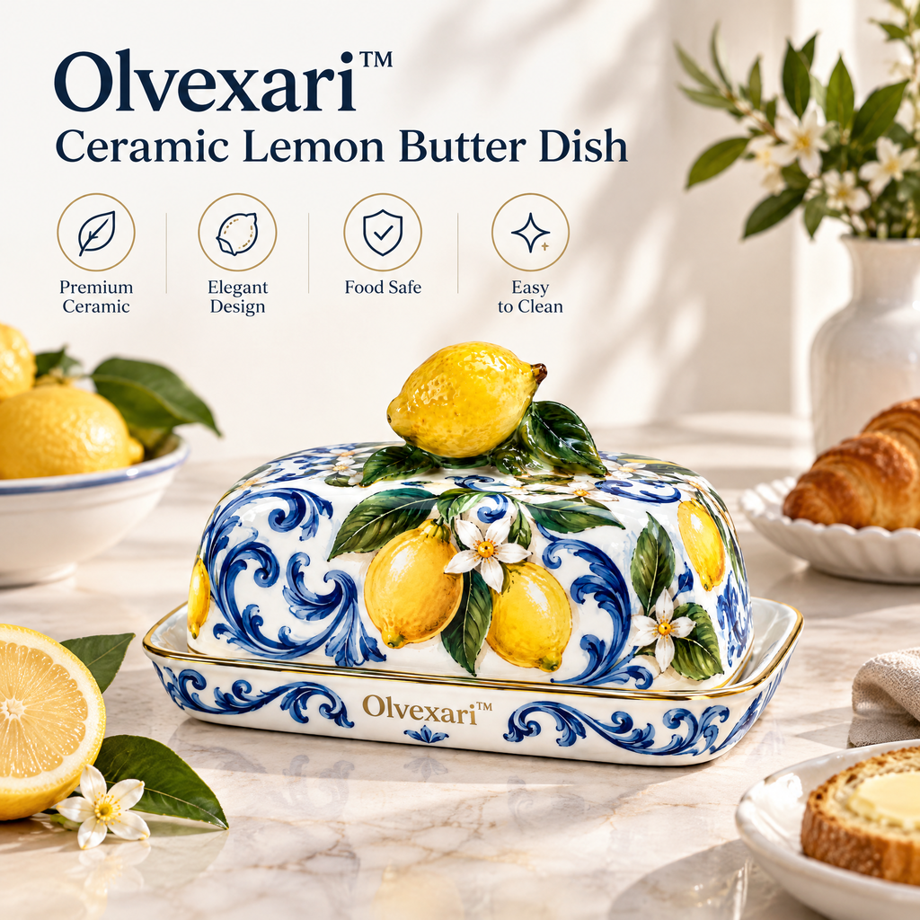 Olvexari™ Lemon Garden Sculptural Ceramic Butter Dish