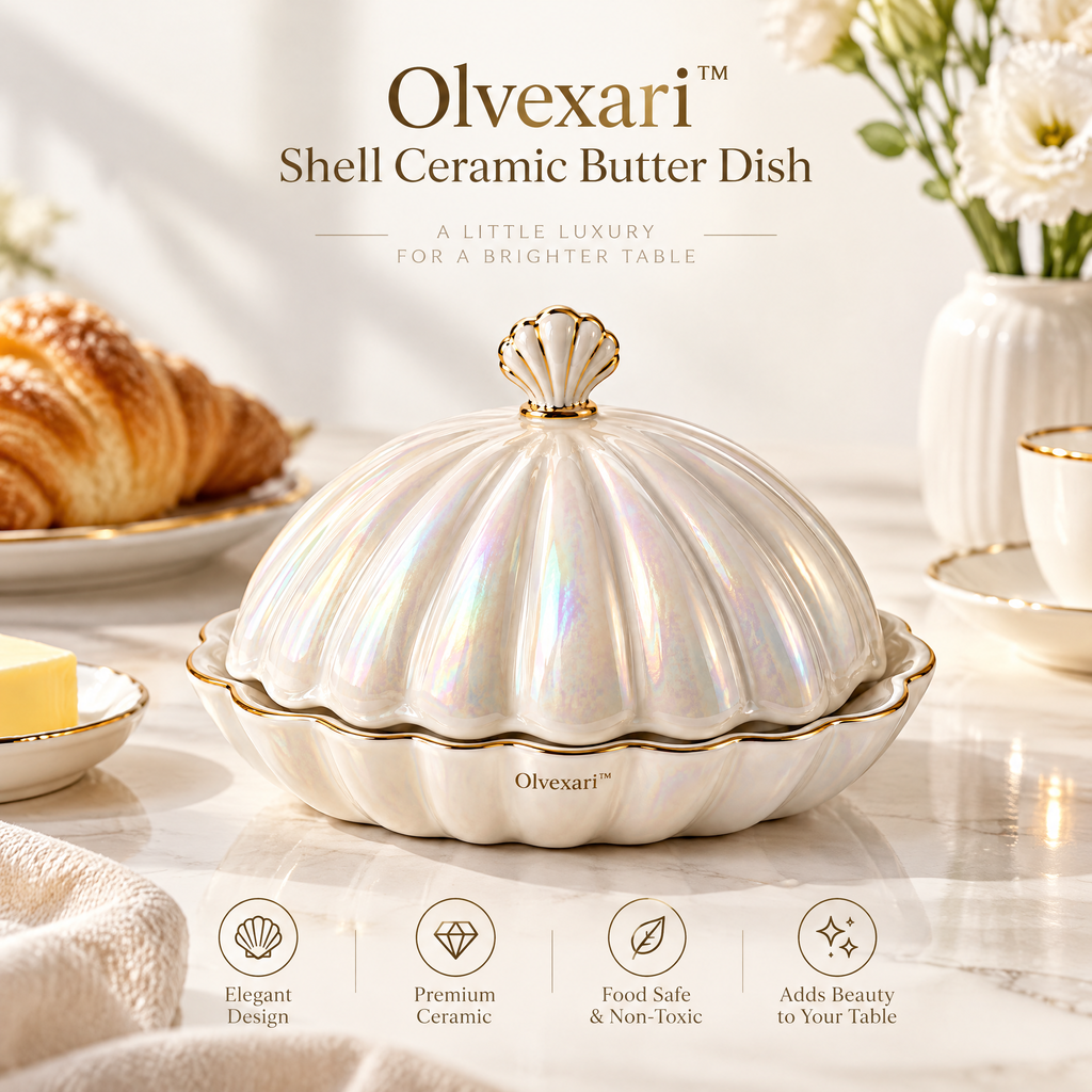 Olvexari™ Pearl Shell Sculptural Ceramic Butter Dish